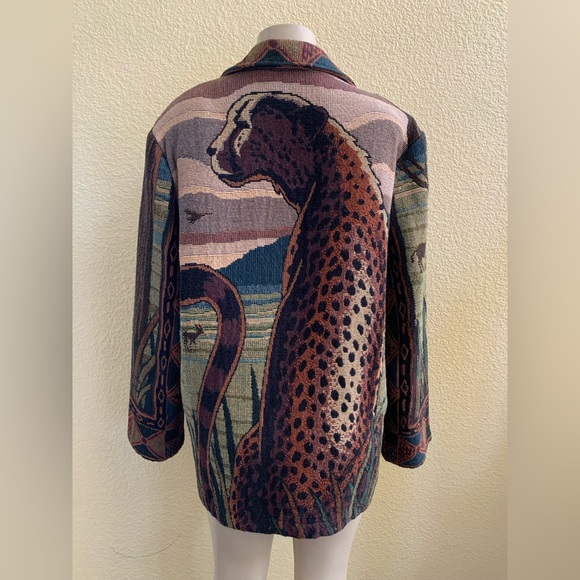 VTG It’s In The Bag Unge- Potch-Ket African Safari Animals Tapestry Blazer - Picture 1 of 11